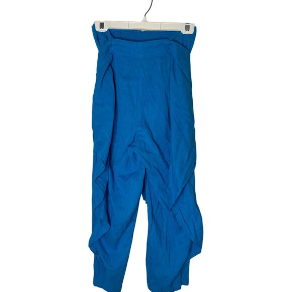 Free People Women’s S Blue Tie Front Harem Pants Smocked Waist Boho Festival - Picture 2 of 8